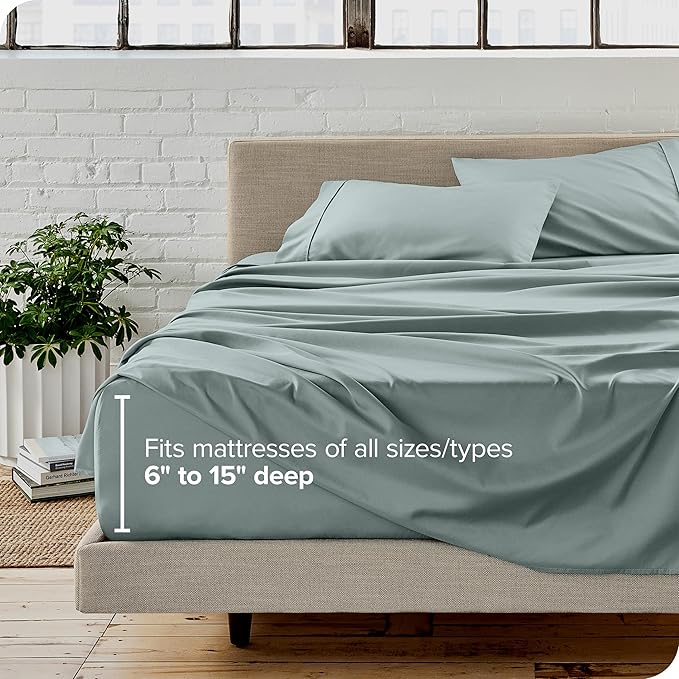Bare Home Queen Sheet Set - Luxury 1800 Ultra-Soft Microfiber Queen Bed Sheets - Double Brushed - Deep Pockets - Easy Fit - 4 Piece Set - Bedding Sheets & Pillowcases (Queen, Sea Spray)