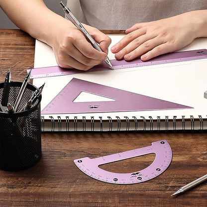 Mr. Pen- Geometry Set, 4 Pack, Blue Magenta Color, Metal Geometry Kit, Triangle Ruler, Metal Ruler, Drafting Triangles, Metal Protractor, Metal Set Square, Drafting Ruler, Drafting Set
