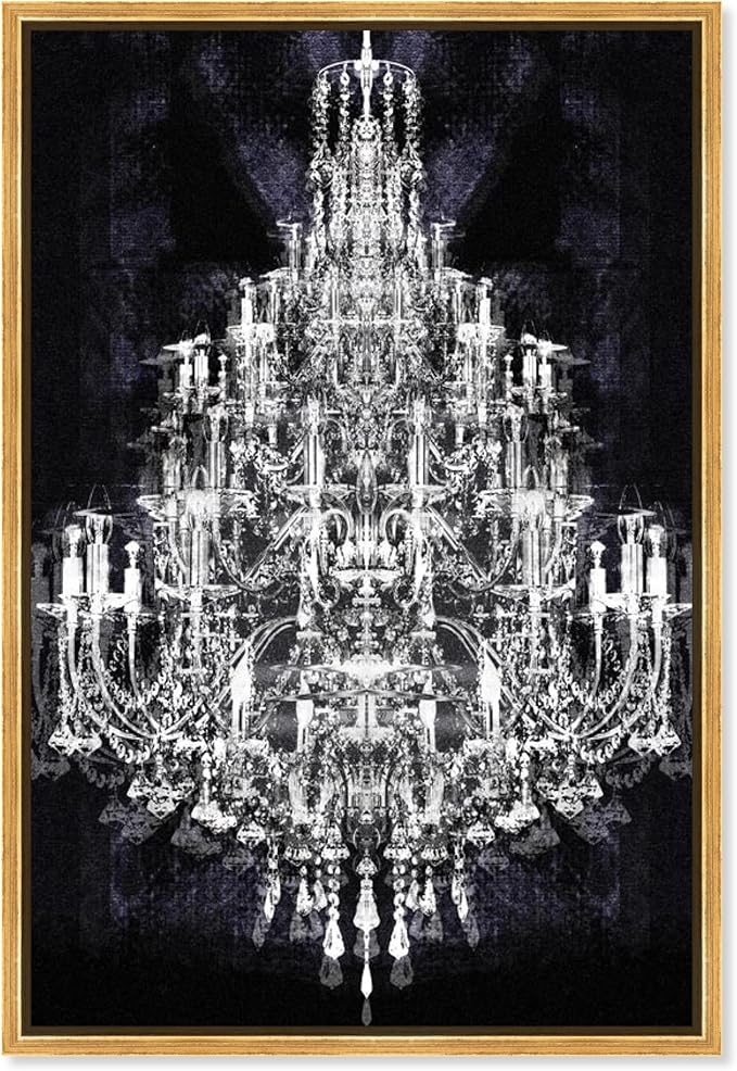 The Oliver Gal Artist Co. Fashion and Glam Framed Wall Art Canvas Prints 'Montecarlo Crystal' Chandeliers Home Décor, 16" x 24", White, Black