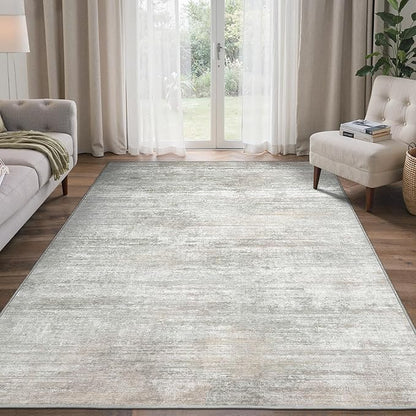 Area Rugs 6x9 for Living Room Bedroom, Modern Abstract Machine Washable Rug, Large Soft Low Pile Floor Carpet with Non Slip Backing for Dining Room, Light Grey/Beige