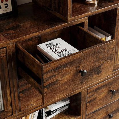 FUSUNBAO Magic DIY Cube Storage Organizer Stackable Cubes for Home Books Clothes Toy-Modular Cubby Storage System-Office Cubical-Bookcase Closet (Antique Brown, Drawer Cube)