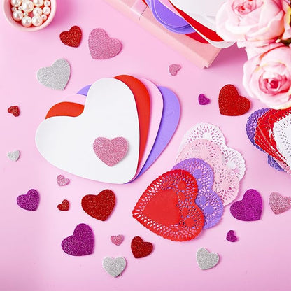 JOYIN 86 Pcs Valentines Day Heart Doilies Craft Gift Set with 50 Pcs Paper Doilies, 12 Foam Craft and 1 Bags of Glitter Foam Heart Stickers for Valentine's Day Party Tableware Decoration