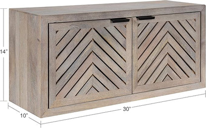 Kate and Laurel Mezzeta Decorative Coastal 2-Door Wall Cabinet, 30 x 10 x 14, Whitewash, Decorative Modern Storage Cabinet with Doors