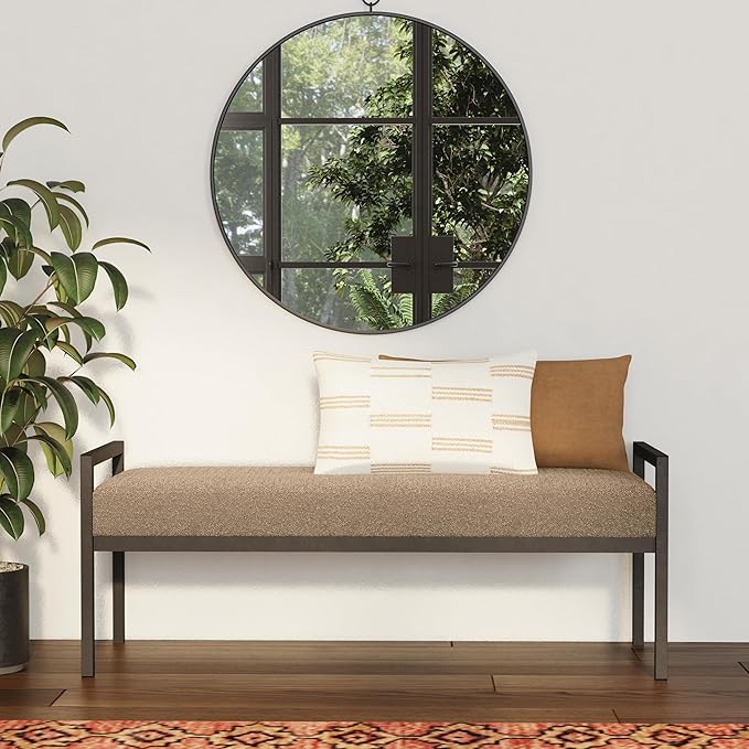 HomePop Modern Metal Bench|Bench for Living Room & Bedroom | Decorative Home Furniture - Brown Boucle
