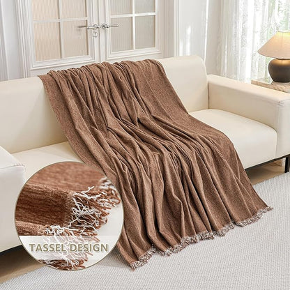 MYSKY HOME Loveseat Cover Camel Couch Cover Sectional Couch Covers for 2 Cushion Couch Sofa Thick Universal Chenille Sofa Cover with Tassel Durable Furniture Protector for Dogs 91" x 118"