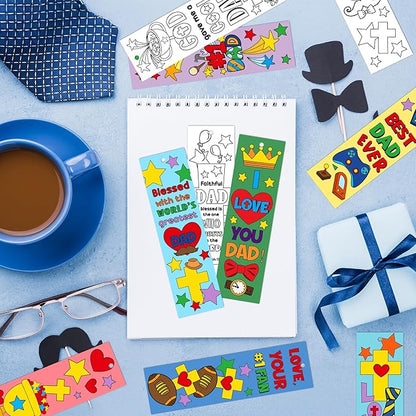 Father's Day Color Your Own Bookmarks for Kids -120Pcs Happy Father's Day DIY Coloring Bulk Blank Bookmark Classroom Art Craft Supplies for Students Sunday School Holiday Party Reward Goodie Fillers