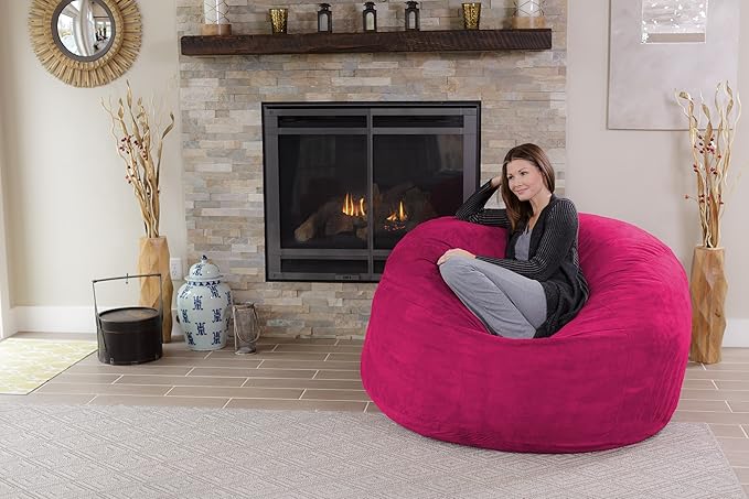 Chill Sack Bean Bag Chair: Giant 5' Memory Foam Furniture Bean Bag - Big Sofa with Soft Micro Fiber Cover - Pink