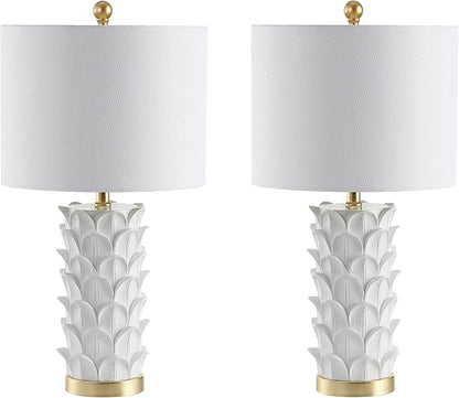 SAFAVIEH Lighting Collection Nico White/ Gold Leaf 25-inch Bedroom Living Room Home Office Desk Nightstand Table Lamp Set of 2 (LED Bulbs Included)