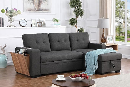 Devion Furniture Maison 4-in-1 Convertible L Shaped Couch with Pull Out Bed and Storage, Sectional Sleeper Sofa with Reversible Chaise for Living Room, Apartment, Bedroom, Office