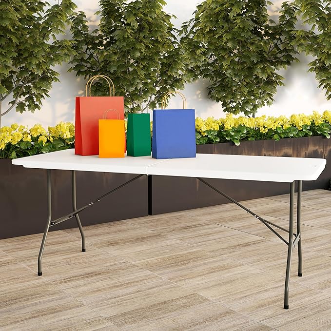 Lavish Home 6-Foot Folding Table - Indoor and Outdoor Table for Camping, Dining, Buffets, Crafts, and Playing Cards - Portable Picnic Table (White)