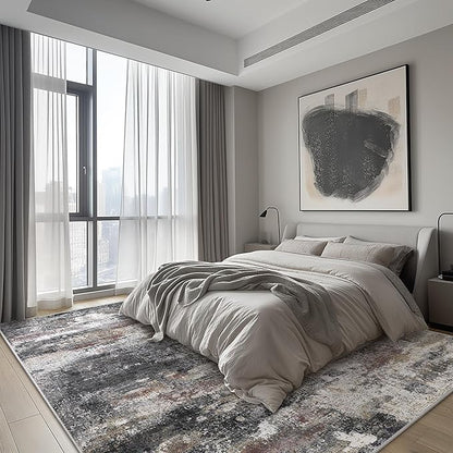 Area Rugs 6x9 for Living Room Bedroom, Modern Abstract Machine Washable Soft Dark Gray Rug, Floor Carpet with Non Slip Backing for Dining Room