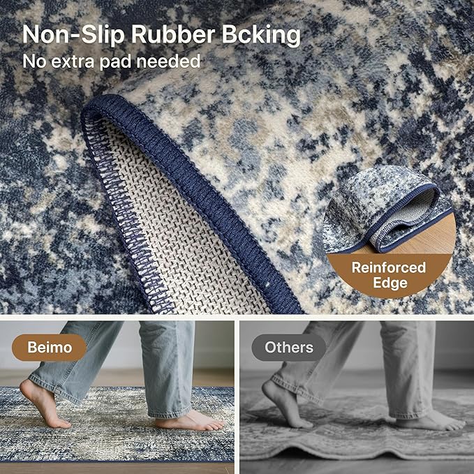 Area Rugs 9x12 for Living Room Bedroom, Modern Abstract Machine Washable Rug, Large Soft Low Pile Floor Carpet with Non Slip Backing for Dining Room, Blue&Gray
