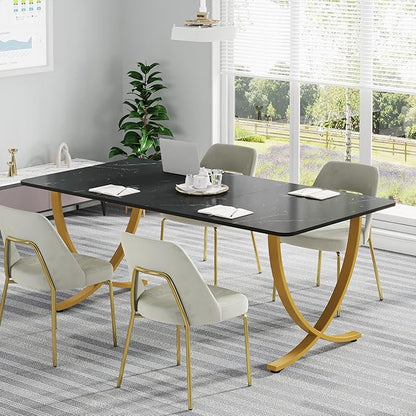 Tribesigns Executive Desk, 63” W x 31.5” D Large Office Desk, Modern Computer Desk Conference Table Meeting Room Table, Business Furniture for Home Office, Black and Gold