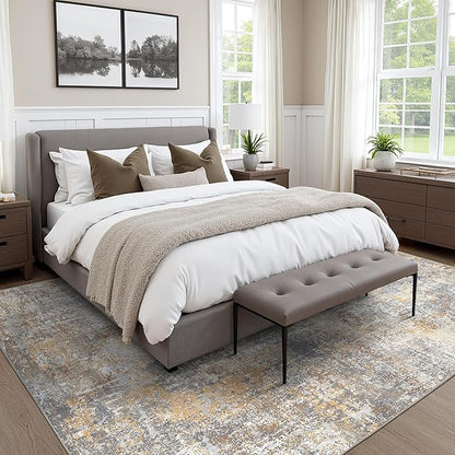 Area Rugs 8x10 for Living Room Bedroom, Modern Abstract Machine Washable Rug, Large Soft Low Pile Floor Cover with Non Slip Backing for Dining Room, Warm Beige Mist