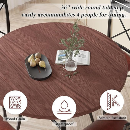 VECELO 36" Round Dining Table for 4, Wood Grain Dinette with Metal Frame for Kitchen, Apartment, Home, Space-Saving, Brown