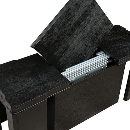 X07EL-B06-35 - 9-piece Dining Room Table Set a Rectangular Kitchen Table with a wooden Bench and 7 Doeskin Linen Fabric Dining Chair, 39x120 Inch, Wire Brushed Black