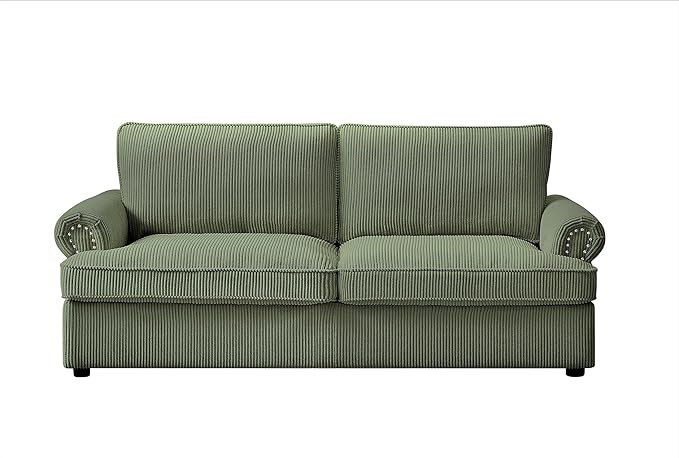 Reversible Sleeper Sofa Bed with Comfortable Memory Foam Mattress, Convertible Corduroy Full Size Pull Out Couch for Living Room, Space Saving Furniture, 72" Wide, Rounded Arms, Dark Green