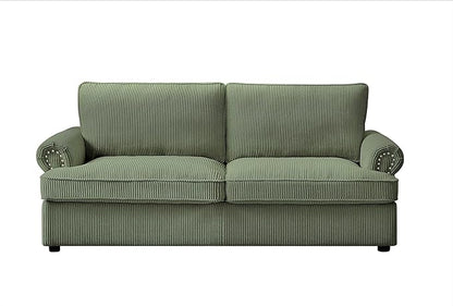 Reversible Sleeper Sofa Bed with Comfortable Memory Foam Mattress, Convertible Corduroy Full Size Pull Out Couch for Living Room, Space Saving Furniture, 72" Wide, Rounded Arms, Dark Green