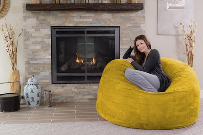 Chill Sack Bean Bag Chair - 5' Giant Memory Foam Lounge Chair with Soft Microfiber Cover – Cozy Furniture for Living Room, Dorm, & Kids' Rooms – Comfortable 5 Ft, Microsuede Lounge Sofa, Lemon