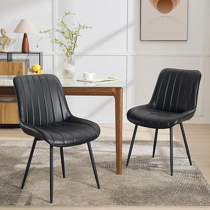 Dining Chairs Set of 2, Upholstered PU Leather Kitchen & Dining Chairs with Whale Backrest,Chair with Padded Seat and Metal Legs for Restaurant/Cafe
