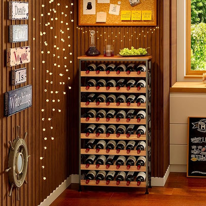 Sonyabecca 48 Bottles Wine Rack Freestanding Floor with Wood Top, 8 Tier Wine Bottle Holder, Wine Storage for Kitchen Pantry, Tall Wine Bar Stand Shelf Display 25.2''L X 10.7''W X 47.2''H