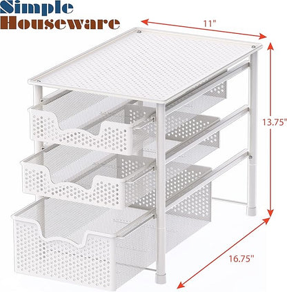 Simple Houseware 3 Tier White Alloy Steel Sliding Basket Organizer Drawer Cabinet