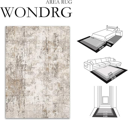 8x10 Washable Area Rug Brown Grey Neutral Abstract Living Room Bedroom Large Throw Rug Non Slip Soft Low Pile Indoor Floor Carpet for Dining Room Kitchen Office Entryway