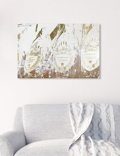 The Oliver Gal Artist Co. Drinks and Spirits Wall Art Canvas Prints 'Vintage Champagne Home Décor, 24" x 16", Gold, White