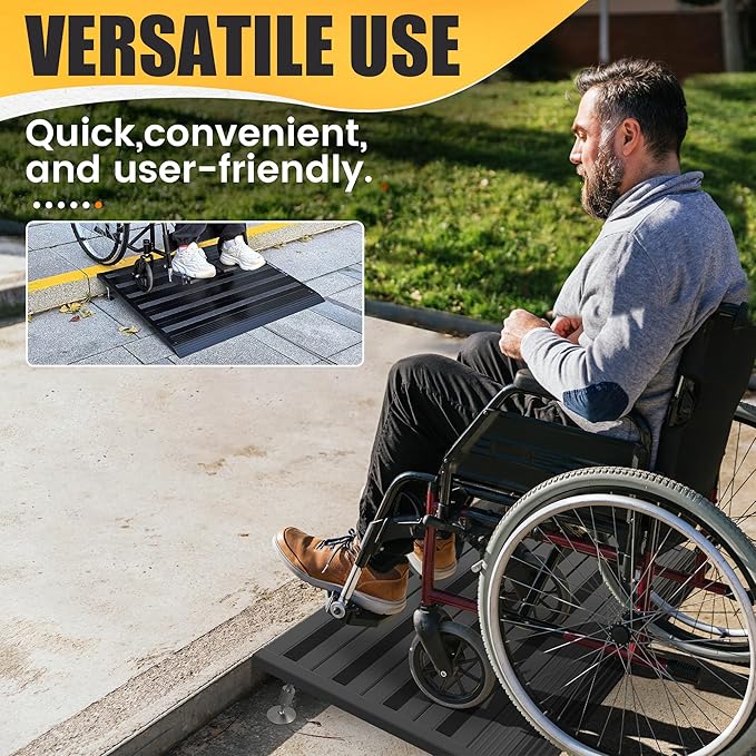 Threshold Ramp for Doorways, Adjustable Height 2.6"-6" Aluminum Wheelchair Ramp with Heightening Screws and Swivel Angle Leg, 1100lbs Load Capacity, 22”x36 Curb Ramp for Trolley,Power Chairs