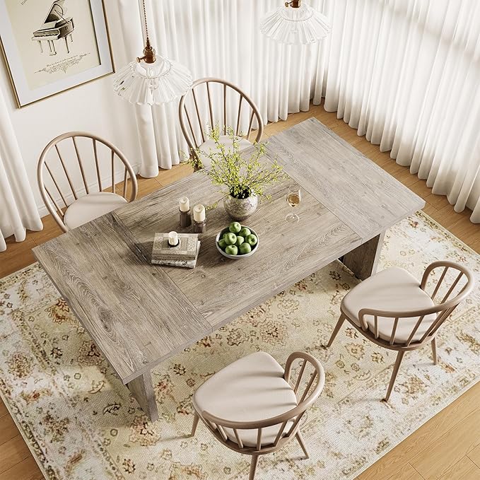 LITTLE TREE 71-Inch Dining Table, Rectangular Wooden Kitchen Table for 4-6 People, Modern Home Furniture with Heavy Duty Legs, Large Dinner Furniture Last Forever, Grey