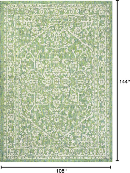 JONATHAN Y Boho Medallion Indoor Outdoor Area Rug 9X12 Cream/Green, Malta Textured Weave for Backyard, Patio, Porch, Easy-Cleaning, High Traffic, Pet-Friendly, Non-Shedding (SMB104F-9)