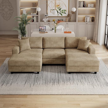 99" Symmetrical U Shaped Reversible Modular Sectional Sofa, Convertible Sofa Lounger Couch with Double Chaise Lounge and Thickness Cushions, Extra Wide Seat Couch w/Headrest
