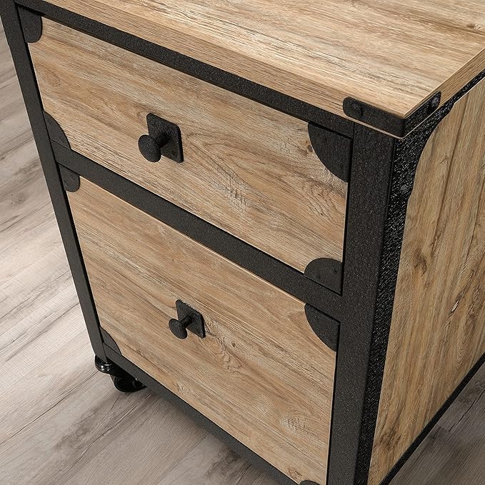 Sauder Steel River Pedestal File Cabinet, Metal Accent File Cabinet, Casters for Mobility, Industrial Style - Milled Mesquite Finish