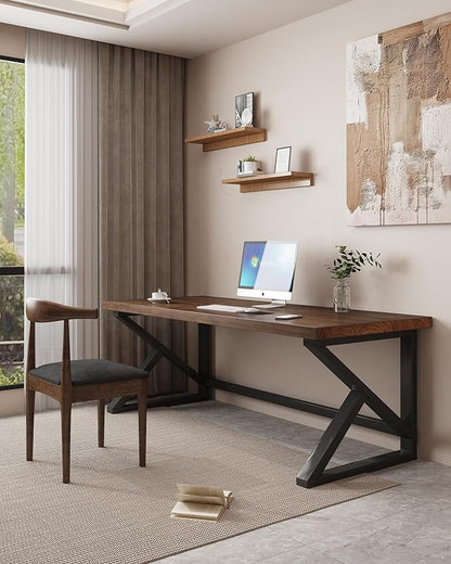 Solid Wood Computer Desk,Rustic Style 55-inch Large Office Desk- Modern Gaming Working for Home Office, Modern Simple Design, Ideal for Study, Writing, Dining