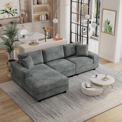 Eafurn Convertible L Shaped Modular Sectional Sofa Couch, 5 Seater Corduroy Upholstered Corner Sofa Lounge Couch with Extra Wide Reversible Chaise Lounge and Headrest for Living Room