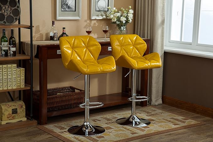 Roundhill Furniture Glasgow Contemporary Tufted Adjustable Height Hydraulic Yellow Bar Stools, Set of 2,