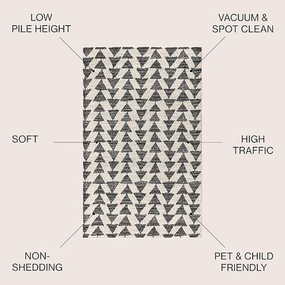 JONATHAN Y Aisha Moroccan Triangle Geometric Cream/Black Indoor Area Rug, 4x6, Contemporary, Modern, Easy-Cleaning for Living Room, Bedroom, Kitchen, Pet Friendly, Non-Shedding (MOH206A-4)