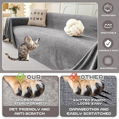 MYSKY HOME Couch Cover Sofa Cover for 2 Cushion Couch, Non-Slip Soft Sofa Slipcover Protector, Sofa Covers Washable, Couch Covers for Sectional Sofa, Sofa Towel for Pet Cat Dog, 71" x 118", Grey