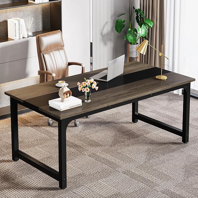 LITTLE TREE 63 Inch Large Executive Office Desk, Simple Computer Workstation with 31.5 inch Extra Wide Desktop for Home Office