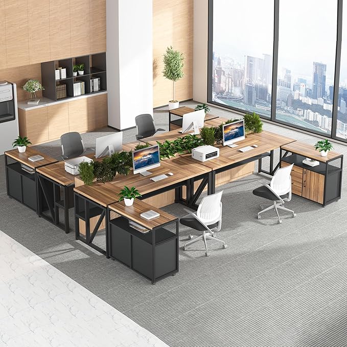 Tribesigns 63" L Shaped Desk with Drawer Cabinet, Executive Computer Desk and lateral File Cabinet, 2 Piece Home Office Furniture with Drawers for Hanging File, Doors with Locks (Brown, 63 inches)