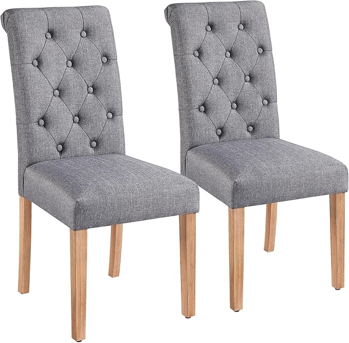 Yaheetech Dining Chairs Set of 2 Fabric Upholstered Dining Room Chairs with Button Tufted High Back and Solid Wood Legs for Kitchen/Living Room/Restaurant, Modern Style, Dark Gray