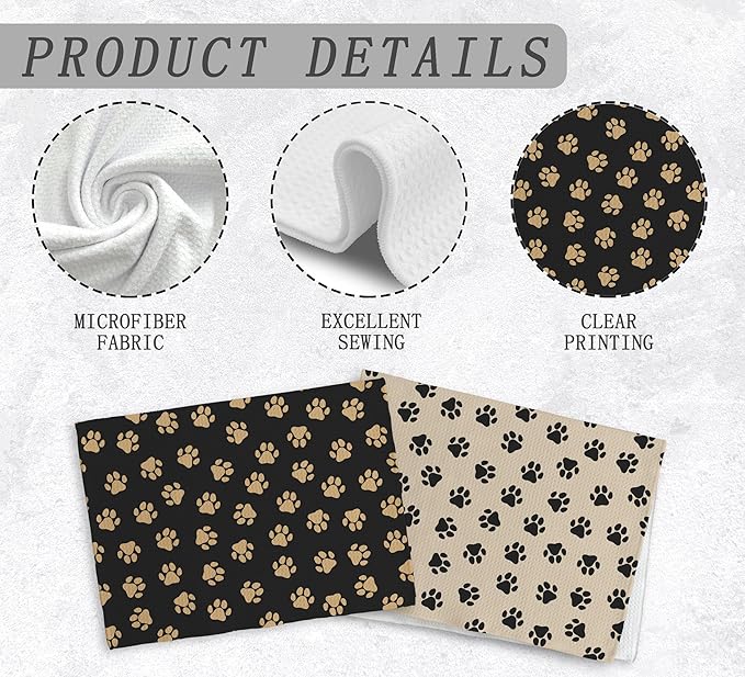 Black and Brown Dog Paws Kitchen Towels and Dishcloths Set of 2, Dog Paw Print Towels, Dog Dish Towels, Cute Dog Brown Hand Towels for Bathroom, Dog Paws Gifts for Dog Lovers Women,16×24Inch