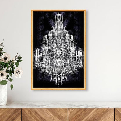 The Oliver Gal Artist Co. Fashion and Glam Framed Wall Art Canvas Prints 'Montecarlo Crystal' Chandeliers Home Décor, 16" x 24", White, Black