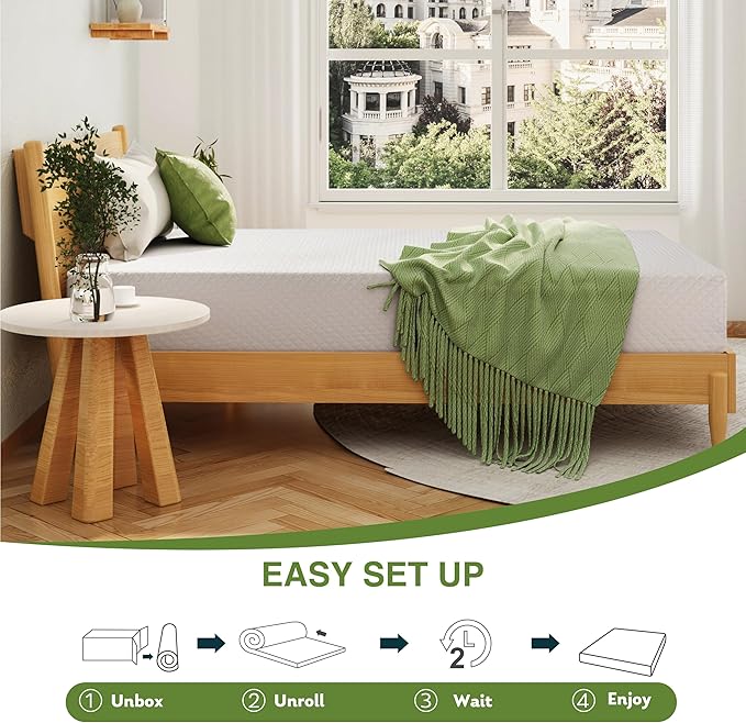Twin XL Memory Foam Mattress, 10 Inch Bed Mattress in a Box with Cooling Green Tea Gel, Relieve Pressure with Medium Support, CertiPUR-US Certified, 80''L x 38''W, White