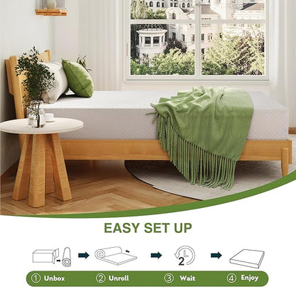 Twin XL Memory Foam Mattress, 10 Inch Bed Mattress in a Box with Cooling Green Tea Gel, Relieve Pressure with Medium Support, CertiPUR-US Certified, 80''L x 38''W, White