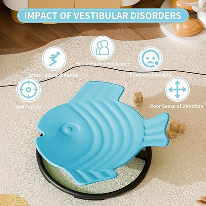 Spinning Chair for Autistic Kids, Autism Sensory Spinning Chair, Sensory Chair for ADHD Children, Sit and Spin Training Body Coordination, Upgraded Light Blue Flying Fish Shape
