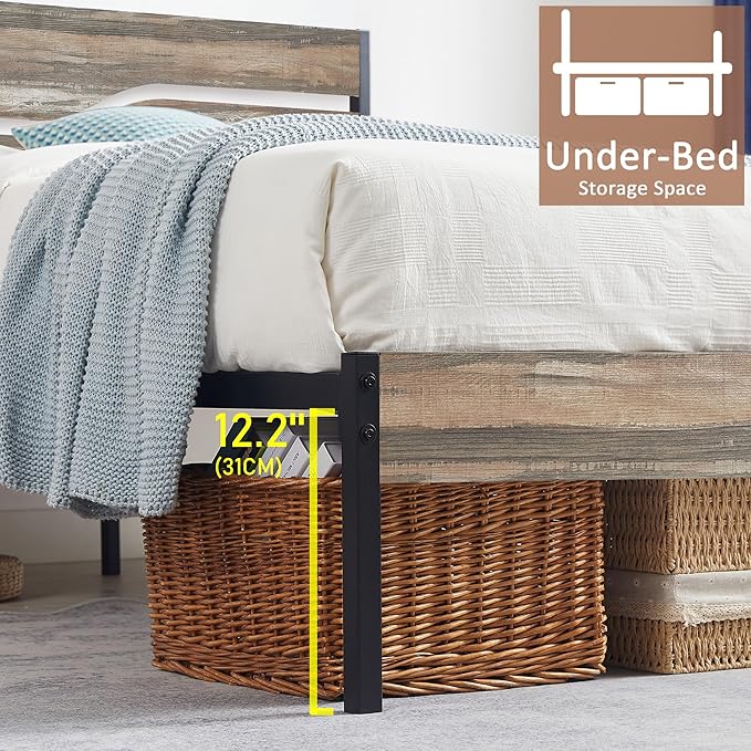 VECELO Full Size Platform Bed Frame with Wood Headboard, Strong Metal Slats Support Mattress Foundation, No Box Spring Needed