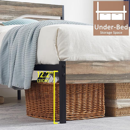 VECELO Full Size Platform Bed Frame with Wood Headboard, Strong Metal Slats Support Mattress Foundation, No Box Spring Needed