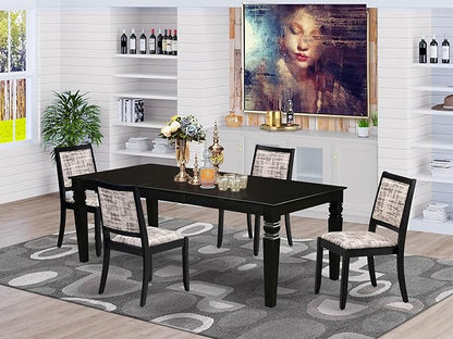East West Furniture LGX25-BLK-30 -5 Piece Dining Set Includes a Rectangular Kitchen Table with Black Tabletop and 4 Stackable Polyester Fabric Chairs, Black