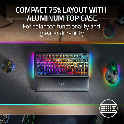 Razer BlackWidow V4 75% Mechanical Gaming Keyboard: Hot-Swappable Design - Compact & Durable - Orange Tactile Switches - Chroma RGB - MF Roller & Media Keys - Comfortable Wrist Rest - Black